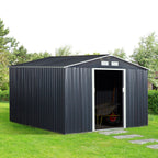 Garden House with 2 Sliding Doors and 4 Air Vents, Steel, 322x277x192 cm, Dark Grey - Borgè