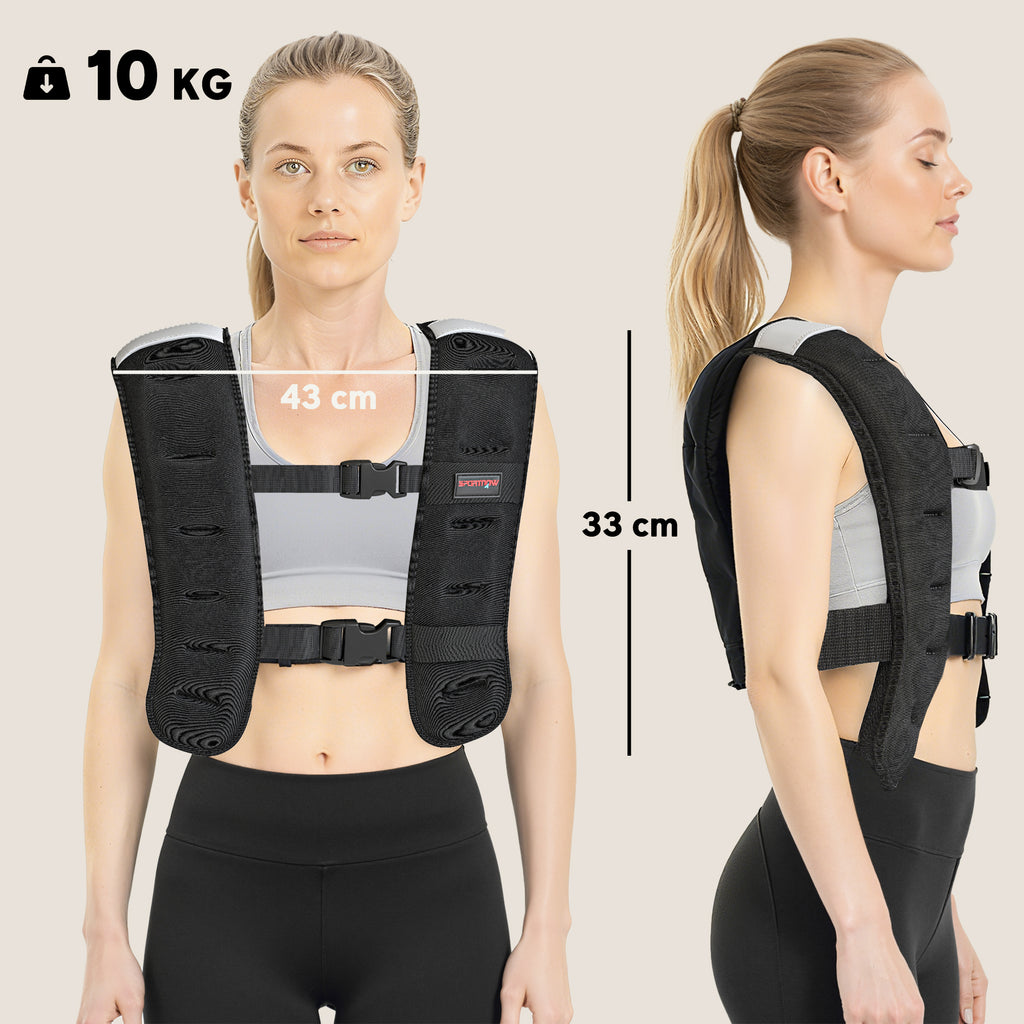 SPORTNOW Weighted Vest 10 kg with Adjustable Straps and Reflective Strips, in Neoprene and Sand, 43x33 cm, Black