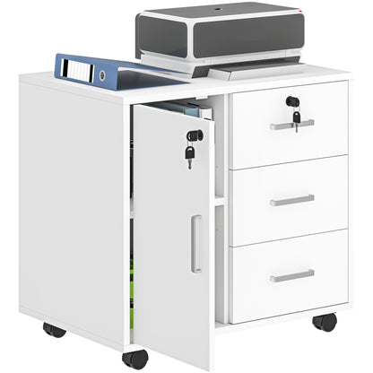 Office File Cabinet with 3 Drawers and Cabinet with 3 Adjustable Shelves, Wooden, 60x40x56 cm, White