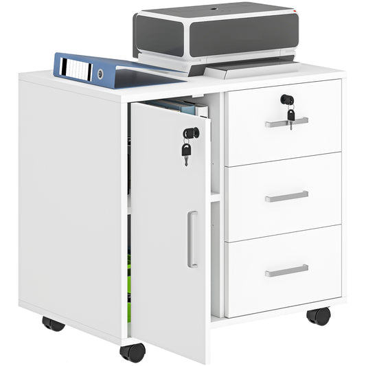 Office File Cabinet with 3 Drawers and Cabinet with 3 Adjustable Shelves, Wooden, 60x40x56 cm, White