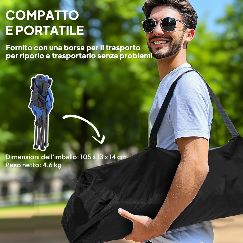 Folding Camping Chair with Pocket and Cup Holder with Carrying Bag, Blue