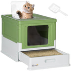 Enclosed Cat Litter Box with Scoop, Removable Tray and 2 Doors, 47.5x35.5x36.7cm, Light Green