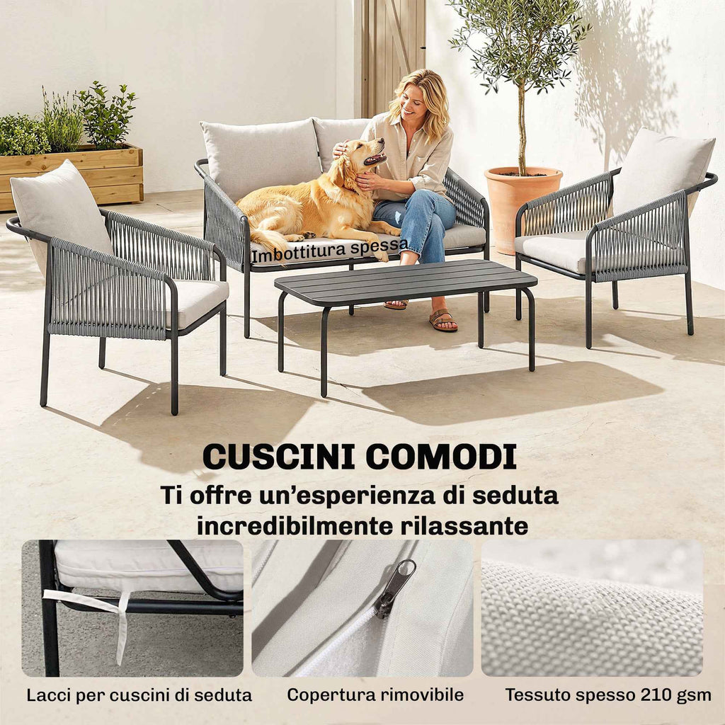 Outsunny 4-Piece Rattan Garden Set with Sofa, Armchairs, and Table, Khaki
