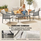 Outsunny 4-Piece Rattan Garden Set with Sofa, Armchairs, and Table, Khaki
