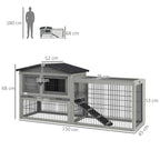PawHut Outdoor Rabbit Hutch with Ramp, Opening Roof and Tray, Made of Fir Wood, 150x52x68 cm, Light Grey