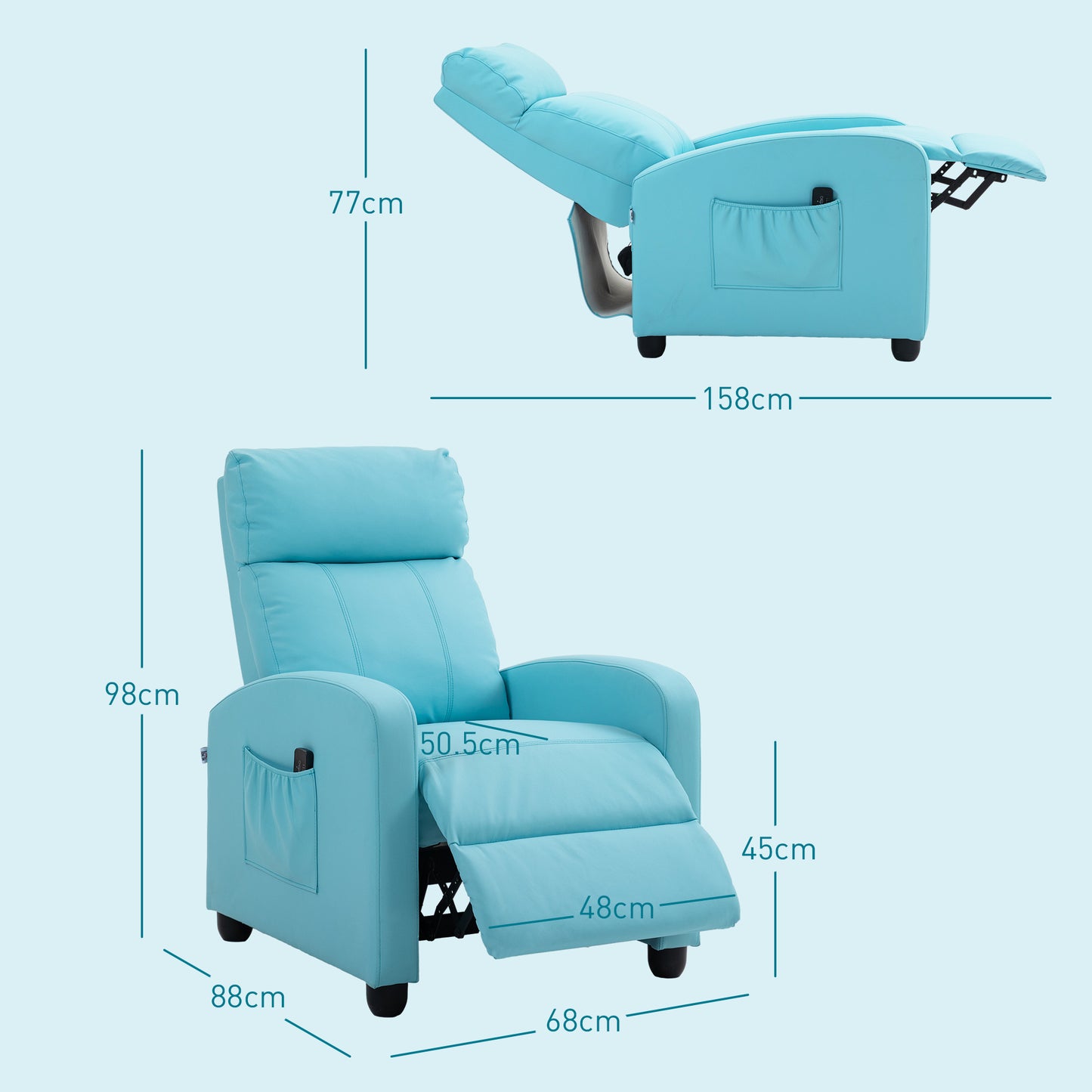 Massage Relax Chair with Remote Control and 8 Programs, Reclining and Footrest, Blue