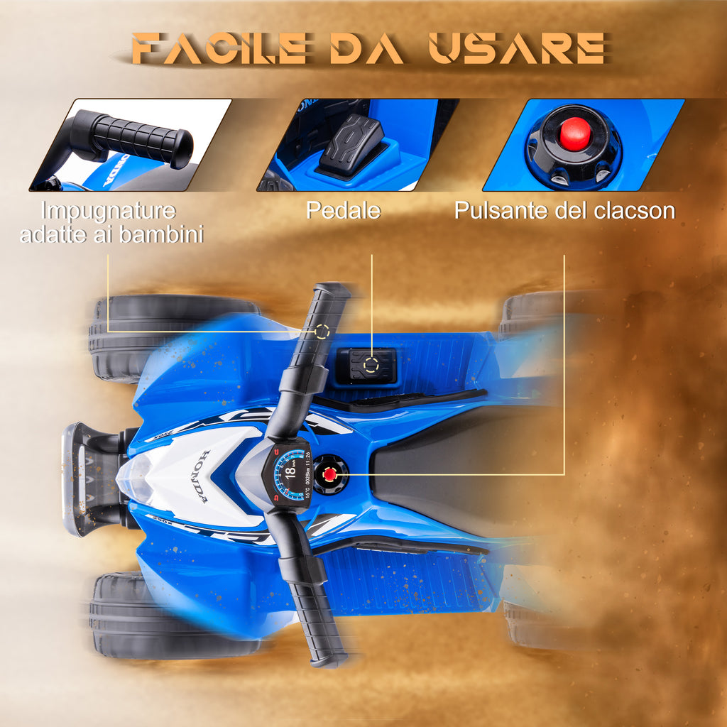 Electric Quad Bike for Children 18-36 Months with LED Lights, Horn and Pedals, 65.5x38.5x43.5 cm, Blue