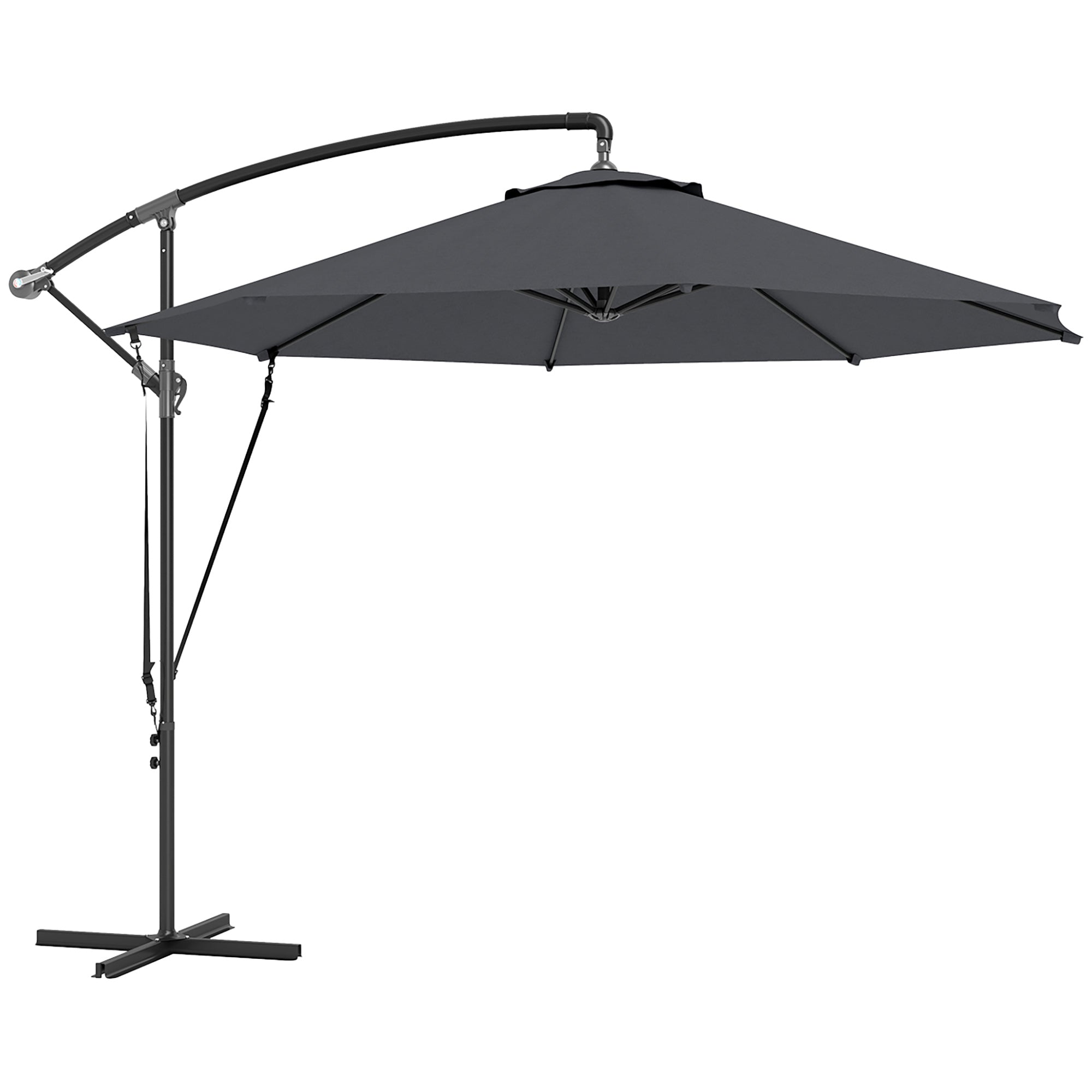 Round Tiltable and Swivel Garden Umbrella, Crank and UPF 50+ Protection, Ø3 m, Dark Gray