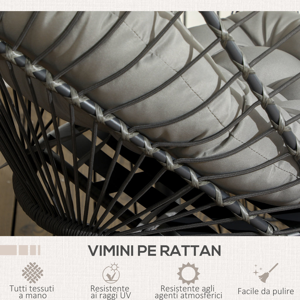 Hanging Armchair in PE Rattan with Cushion, Folding Seat and Steel Structure, Grey - Borgè