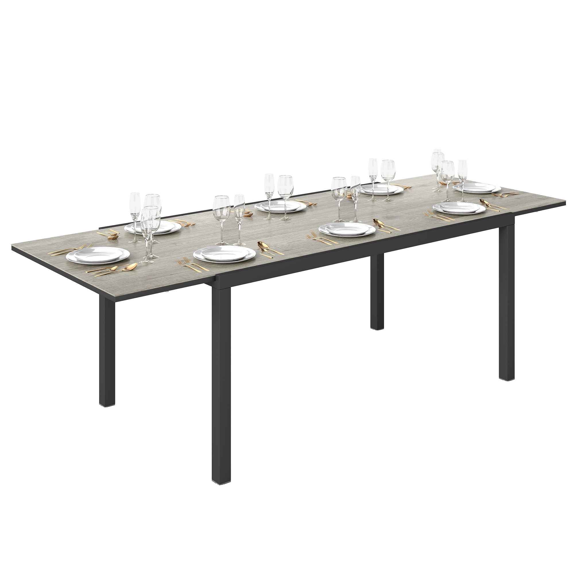 Outsunny Extendable Garden Table Outdoor Table 6-8 People Aluminum Edge and Steel Frame 160/240cm Gray