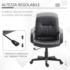 Ergonomic Swivel Office Chair, Height-Adjustable Faux Leather Office Chair, 60x60x94-103cm, Black