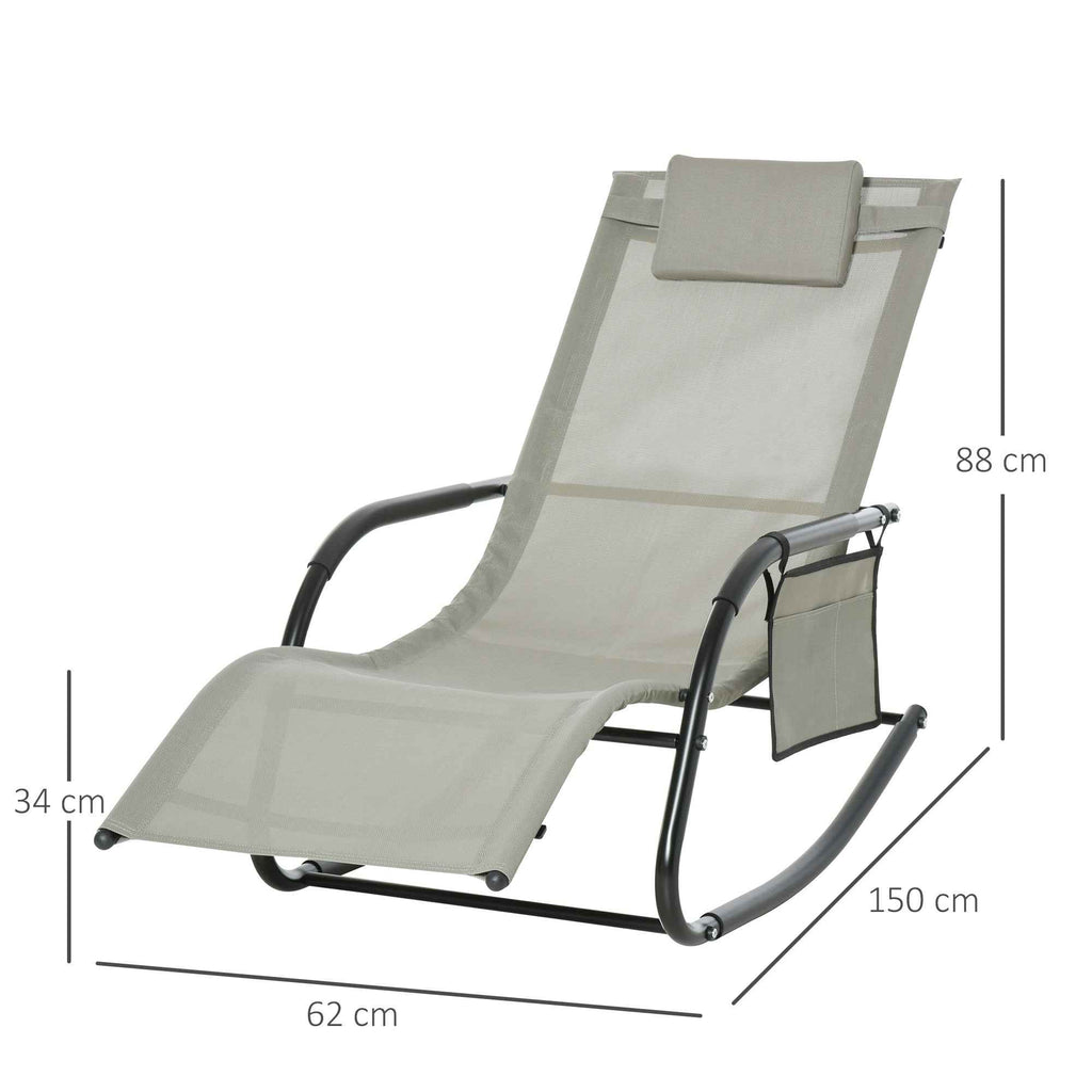 Outsunny Garden Rocking Chair with Headrest and Side Pocket, 150x62x88 cm, Black and Grey