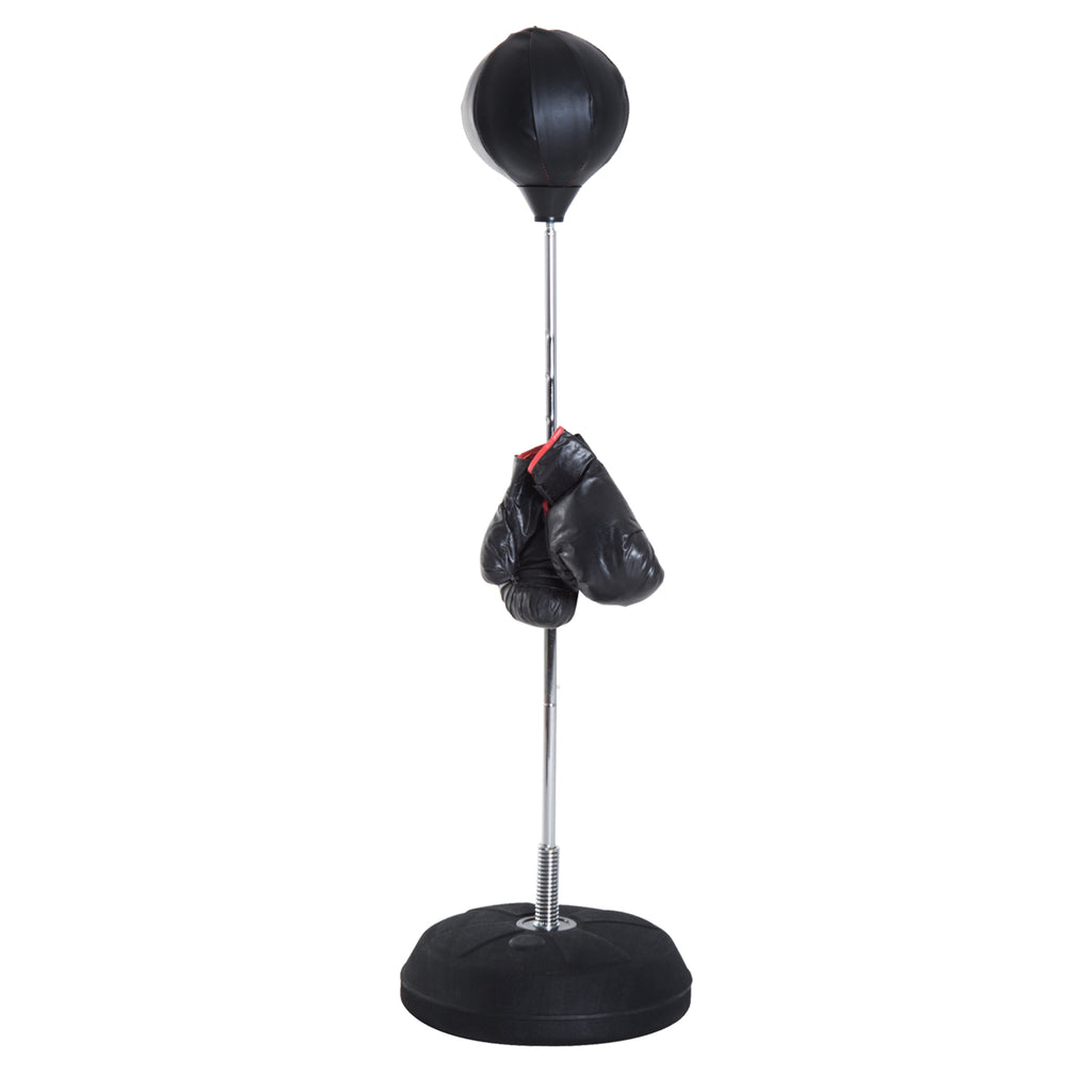 Floor Punching Ball with Gloves, Adjustable Height 126-144 cm and Fillable Base, Black