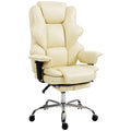 HOMCOM Office Chair with Footrest and Headrest, PU Leather, Foam and Metal, 76x73x117-125 cm, Cream White