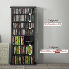 CD Rack with 6 Adjustable Shelves, 360 CDs/185 DVDs Capacity, 58x24x124.5 cm, Black