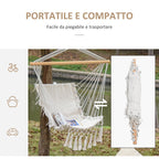 Indoor and Outdoor Hanging Rocking Chair in Fabric with Tassels, 90x50 cm, Cream