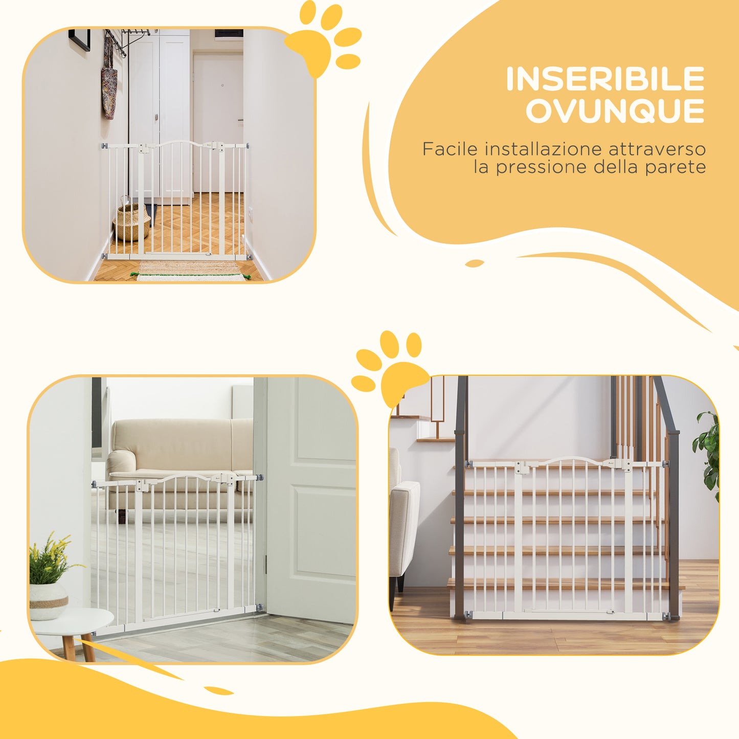 PawHut Extendable Dog Gate Without Screws Adjustable from 74-100 cm High 78 cm in Metal, White - Borgè