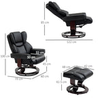 Relaxing Chair and Footstool, 145° Reclining with Swivel Seat in Faux Leather, Black