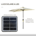 Semicircular Umbrella with Crank, 20 LED Lights and Solar Panel, 265x135x240 cm, Beige