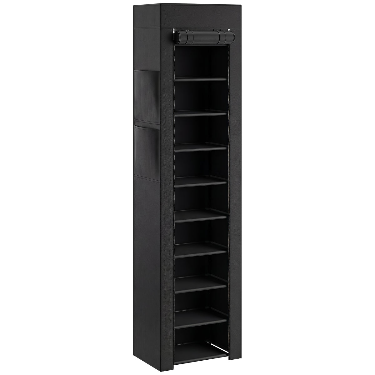 HOMCOM 10-Tier Shoe Rack, Dust Cover, 20 Pairs, 45x30x175 cm, Black
