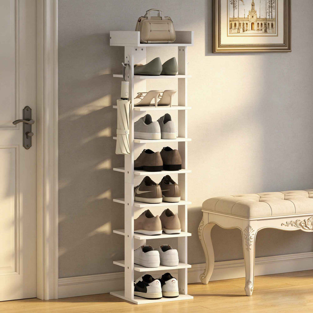 HOMCOM 9-Tier Shoe Rack, Entryway Shoe Organizer, White