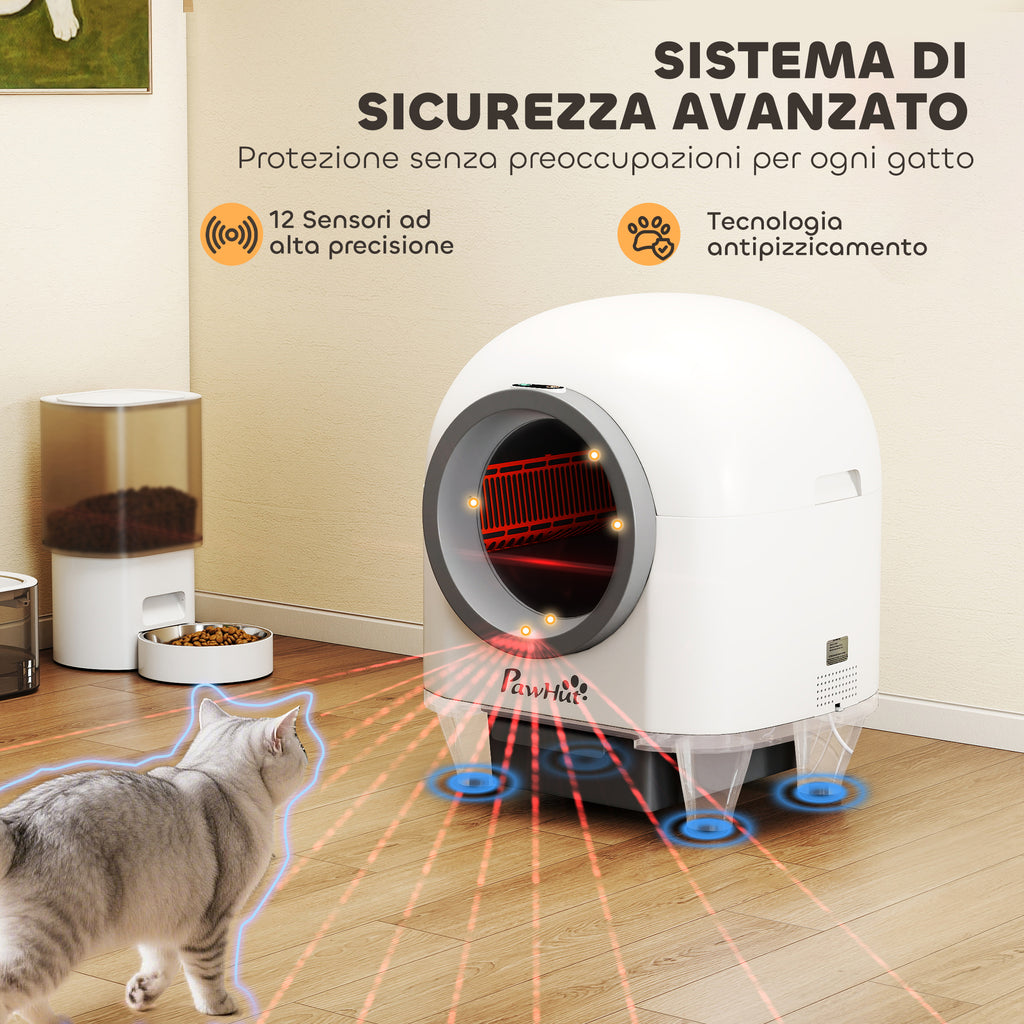 Self-Cleaning Cat Litter Box 1-5 kg with Fragrance Box and Bags, PP, 55.5x51x58.5 cm, White and Grey