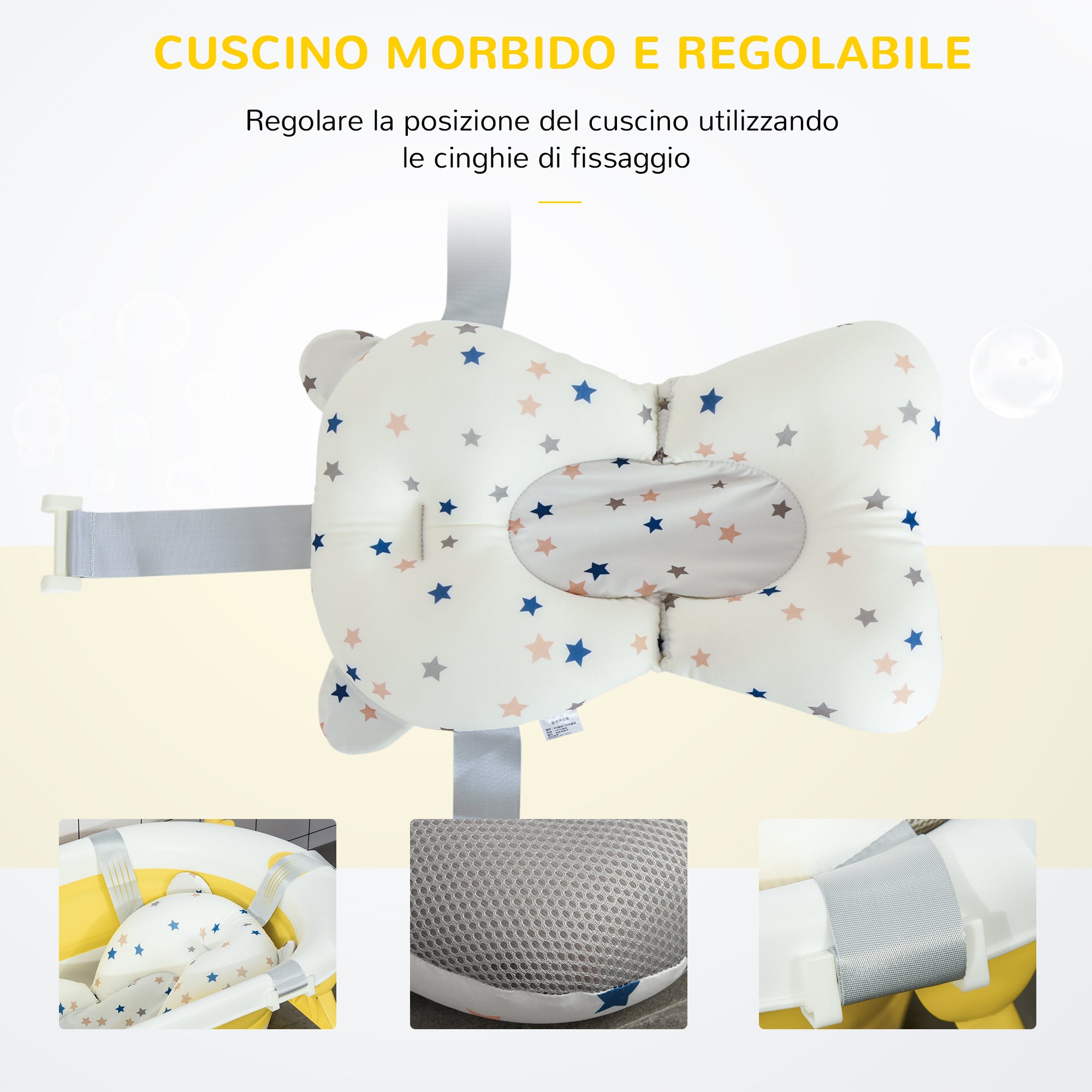 Foldable Bathtub for Children 0-3 Years with Temperature Indicator and Cushion, 81.5x50.5x23.5 cm, Yellow