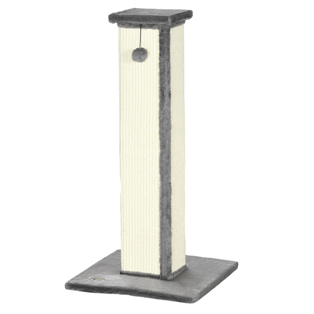 Scratching Post for Cats with Ball, Sisal Pole and Plush Cover, 41x41x81 cm, Gray