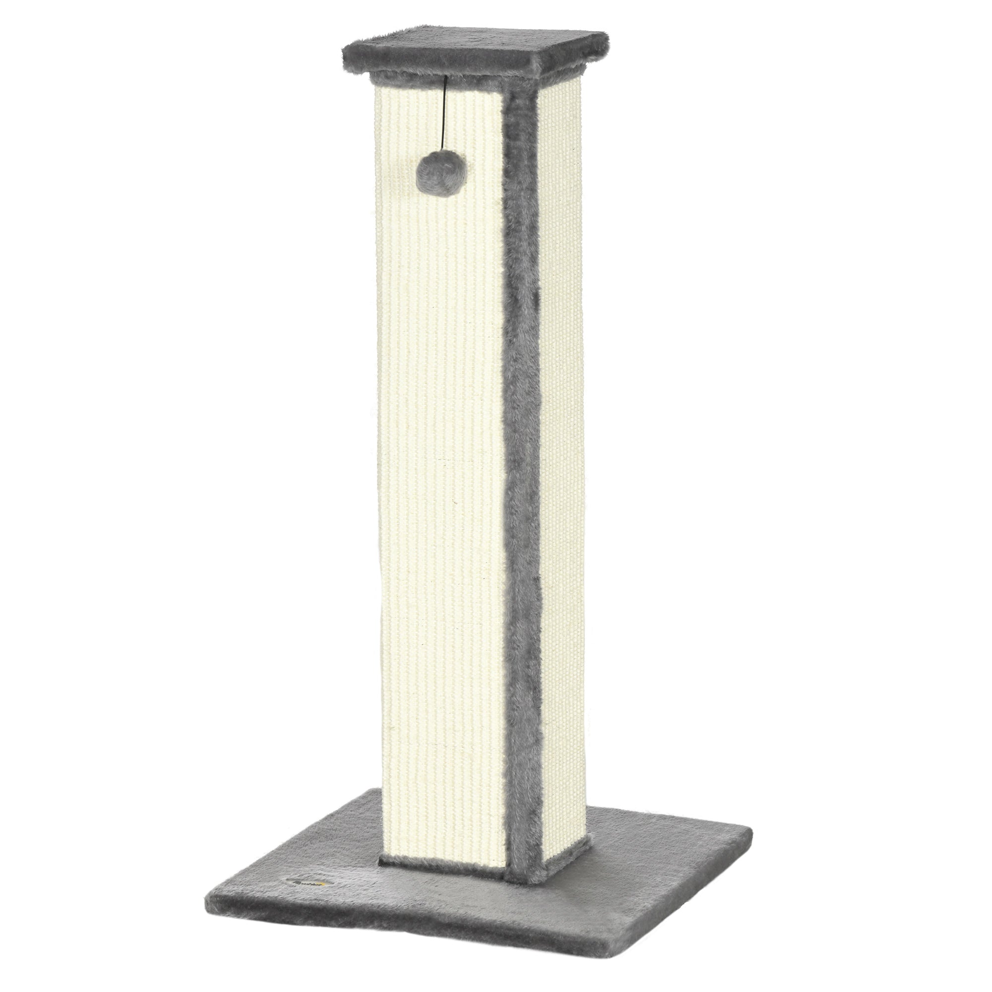 Scratching Post for Cats with Ball, Sisal Pole and Plush Cover, 41x41x81 cm, Gray