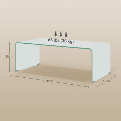 Modern Tempered Glass Coffee Table for the Living Room with Monobloc Design, 100x50x35 cm, Transparent