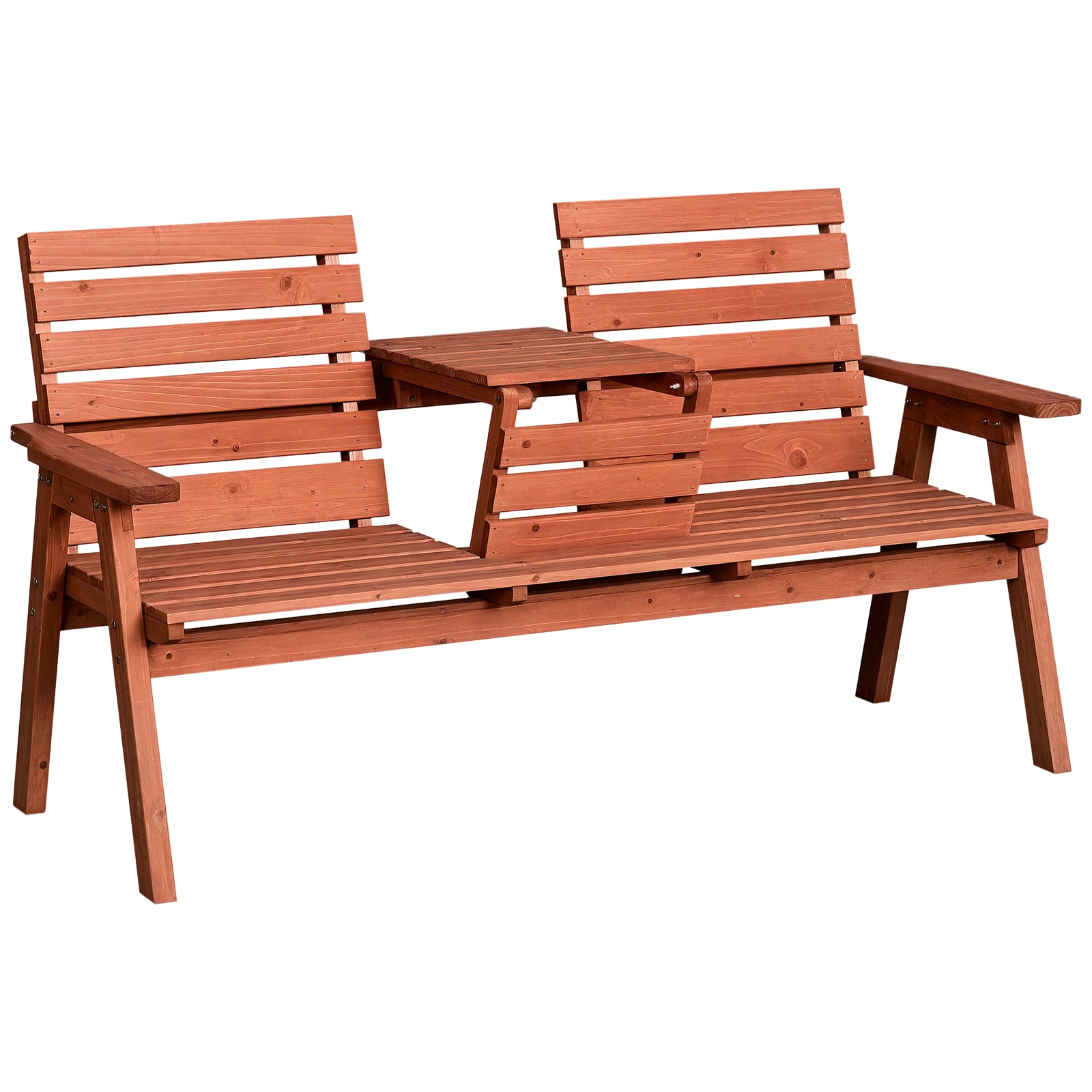 2 or 3-Seater Outdoor Bench in Fir Wood, Convertible Table in Seat, Waterproof, 160x68x92cm