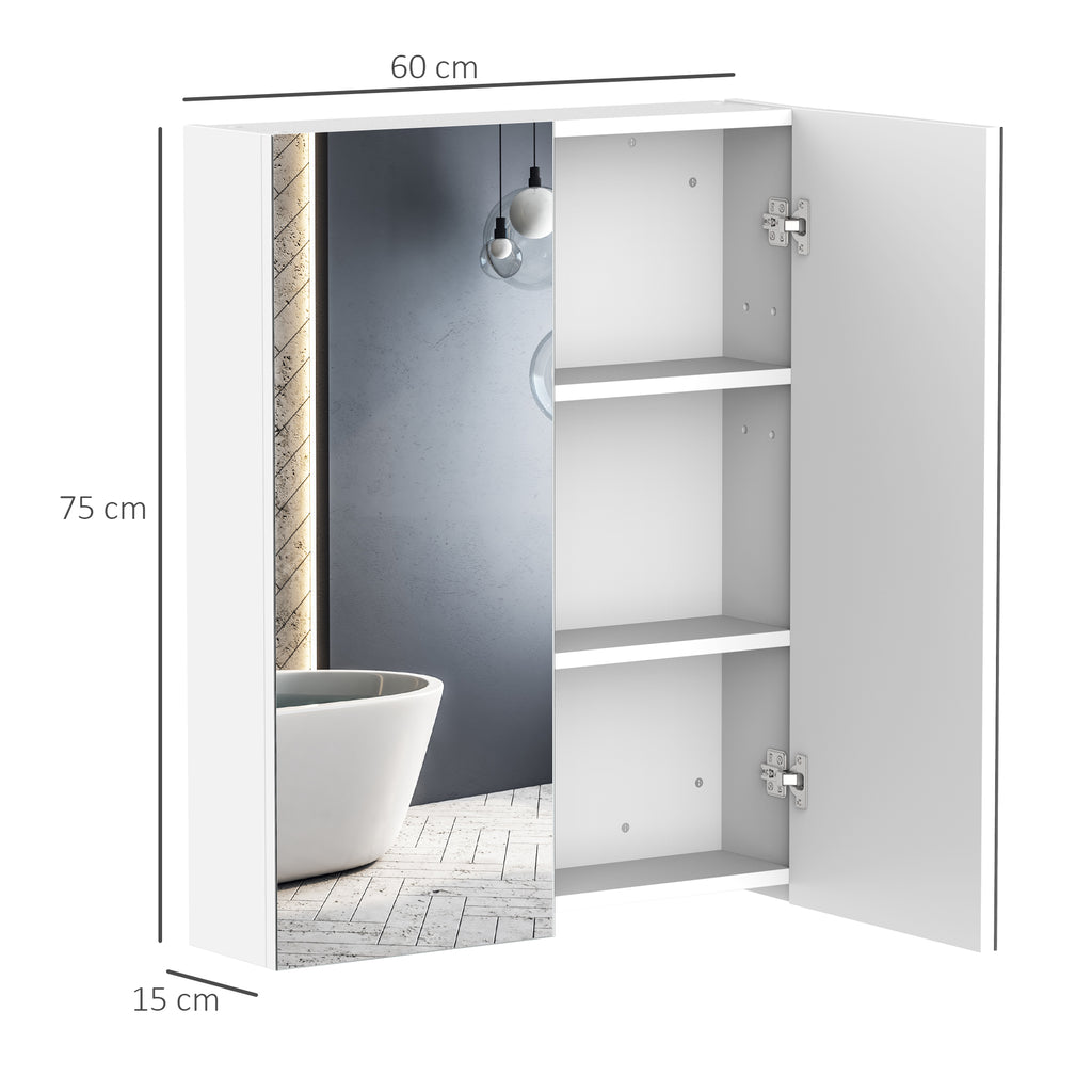 Bathroom Cabinet with 2 Doors and Mirror in White MDF 60 x 75 x 15cm