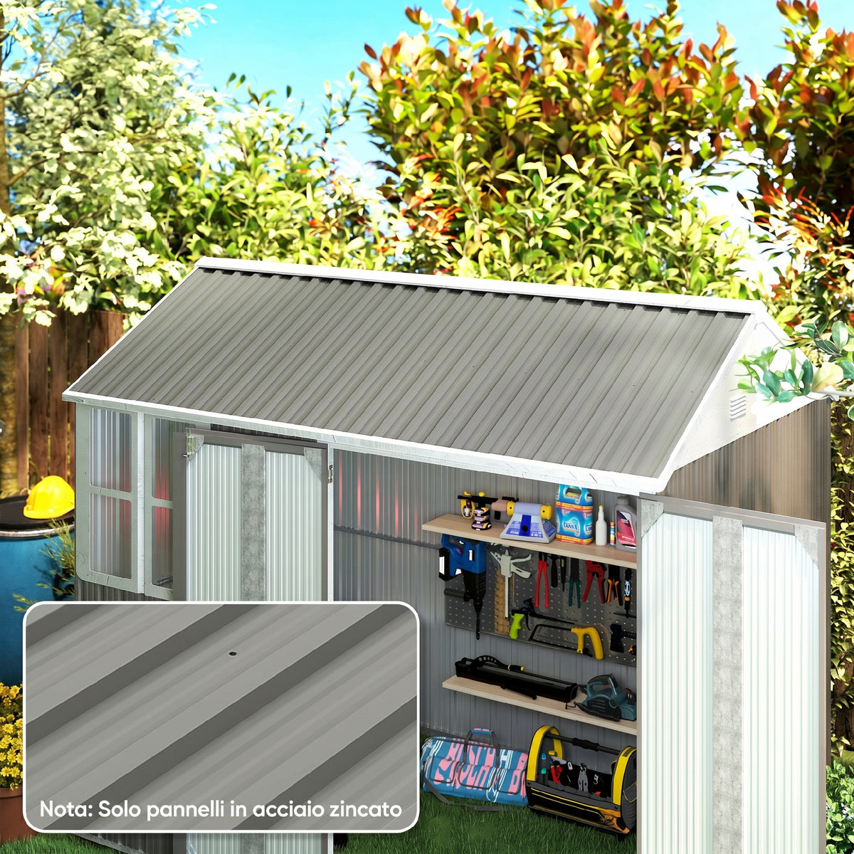 Outsunny Set of 12 Replacement Panels 129x45 cm for Garden Sheds in Grey Galvanized Steel