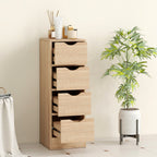 Space-Saving Bathroom Cabinet with 4 Drawers and Carved Handles in Nordic Style, 29x29x83 cm, Natural Wood