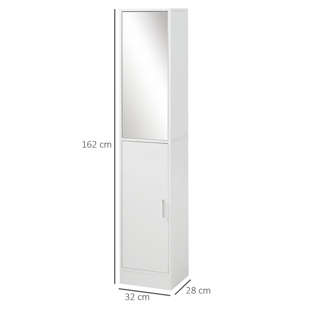 kleankin 5-Shelf Wooden Bathroom Cabinet with Opening Mirror Door, 32x28x162 cm, White
