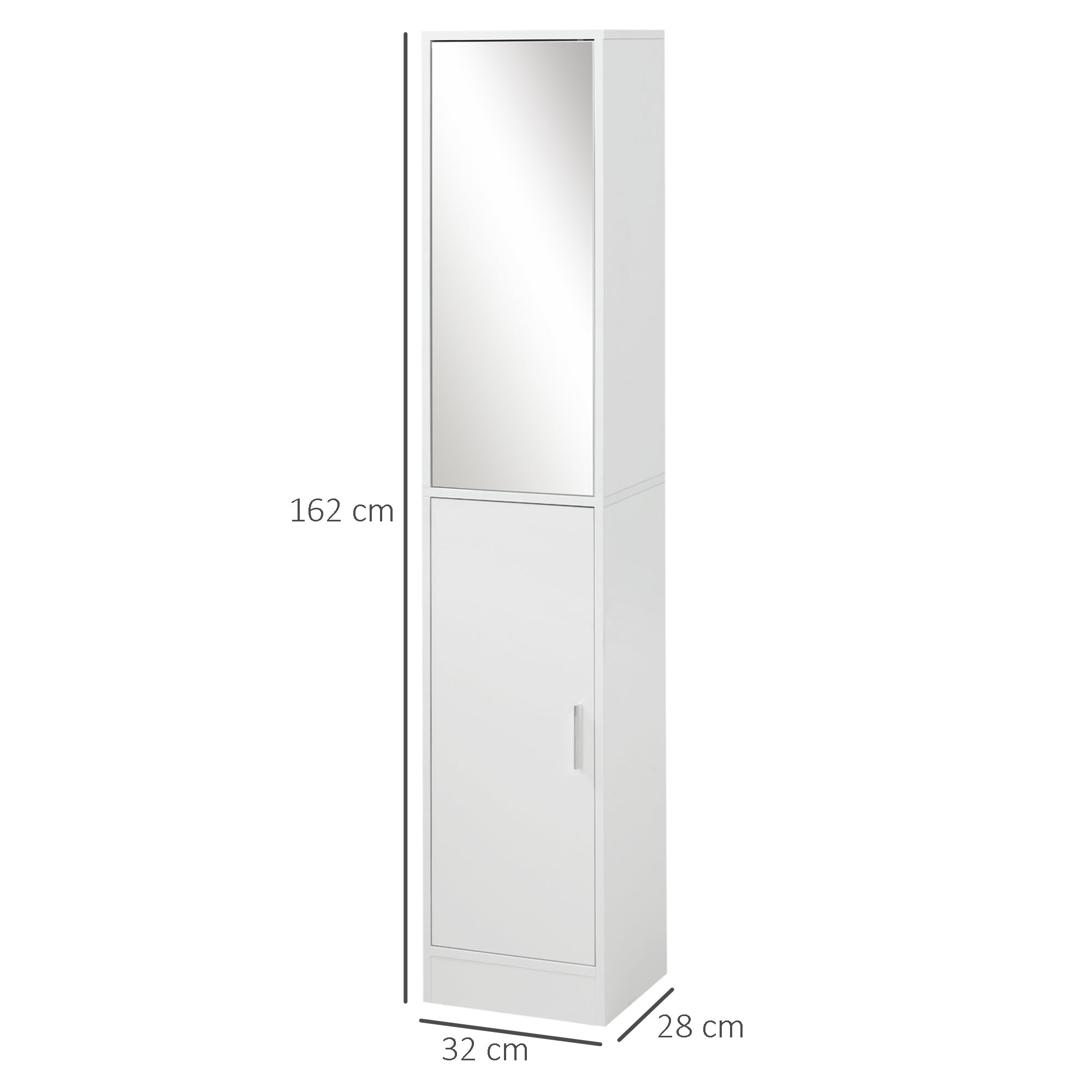 kleankin 5-Shelf Wooden Bathroom Cabinet with Opening Mirror Door, 32x28x162 cm, White