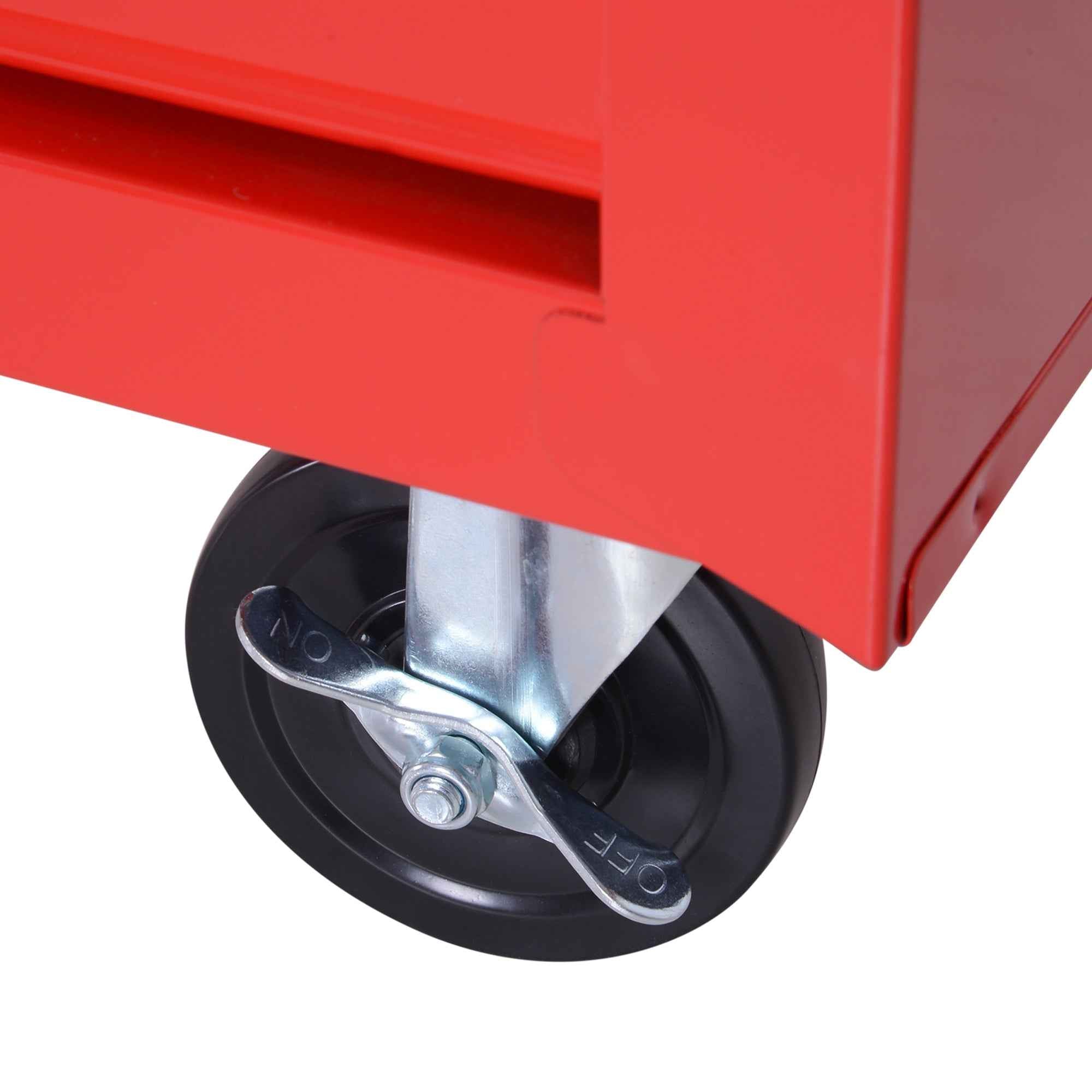 DURHAND Tool Cart with 7 Drawers, EVA Mats, Lock and 2 Keys, Wheels with Brakes, Handle, Red