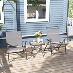 Garden Set with Glass Top Table and 2 Folding Chairs with Adjustable Backrest, Grey