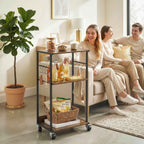 HOMCOM Industrial Printer Table 3 Tier, Wheels and Hooks, Rustic Brown.