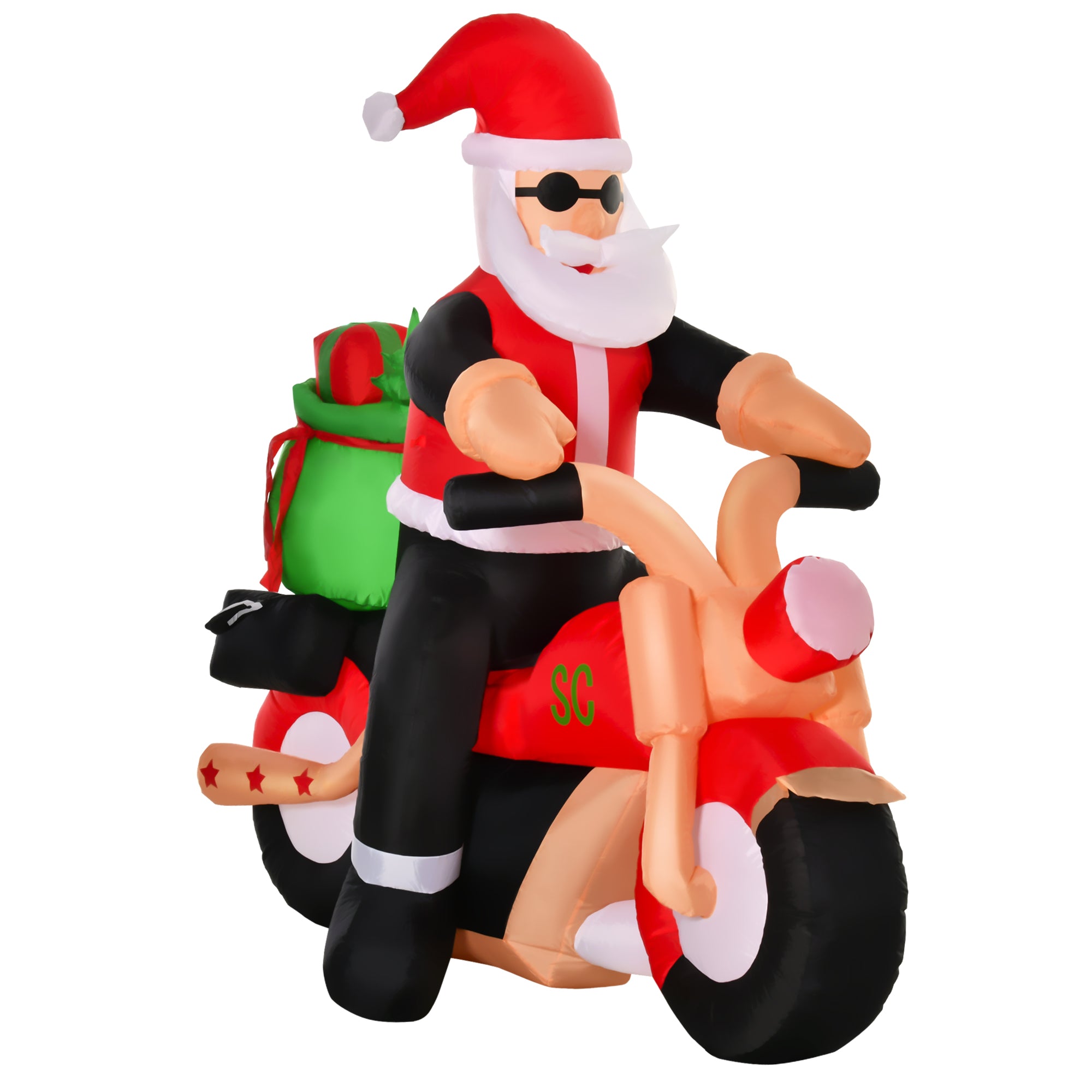 Inflatable Santa Claus on Motorcycle 165cm with Integrated LED Lights, Outdoor Christmas Decoration