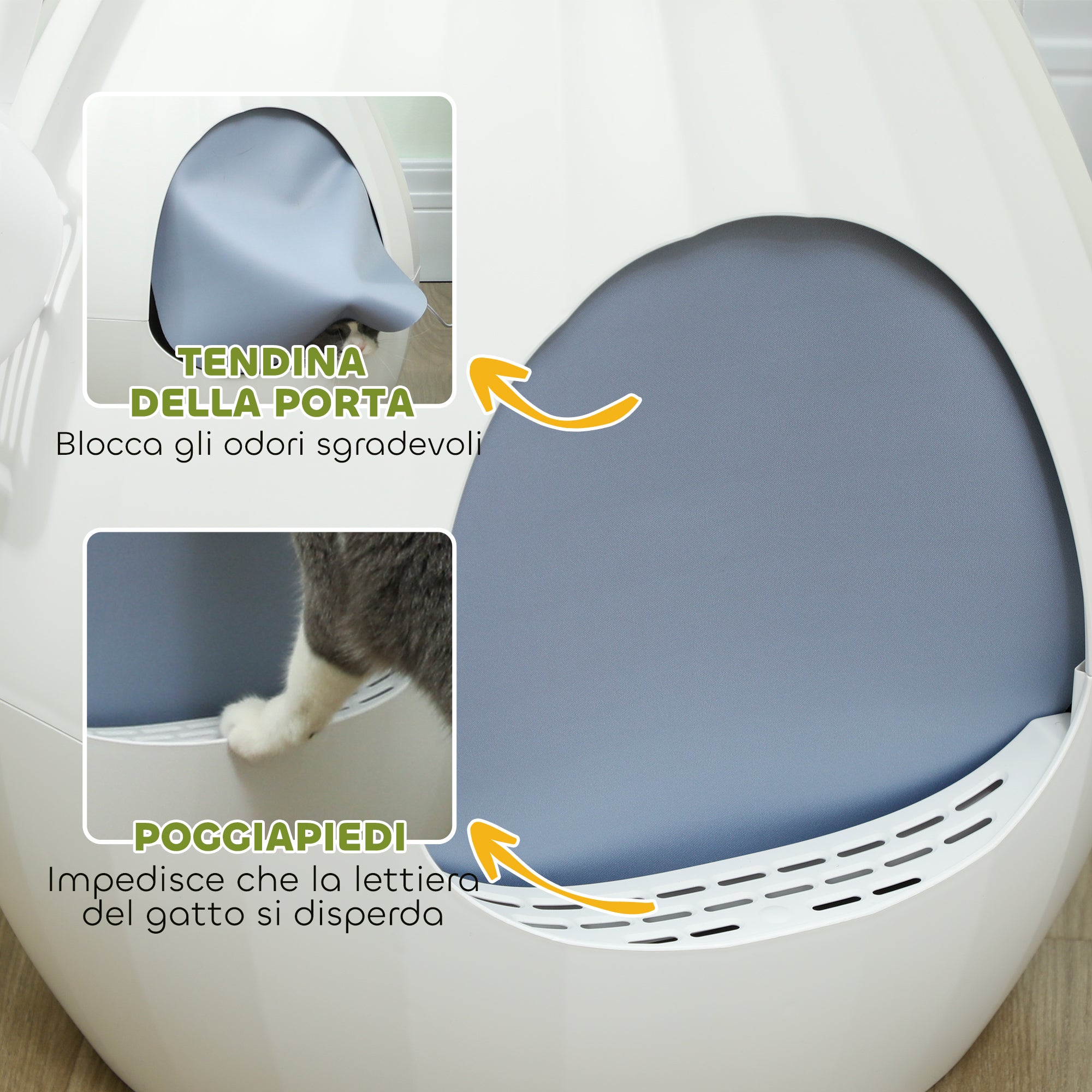 Odor-Resistant Cat Litter Box with Scoop, Pot-Shaped, Made of ABS and Stainless Steel, 50x48.5x58.7 cm, White