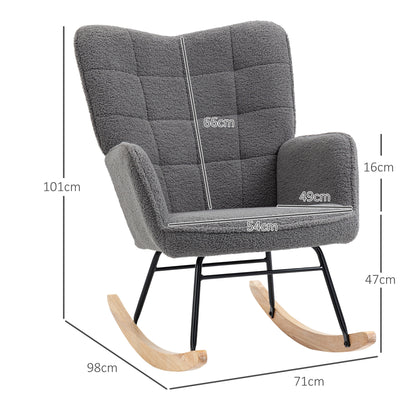 Upholstered Rocking Chair in Wood and Steel for Living Room and Bedroom, 71x98x101 cm, Dark Grey