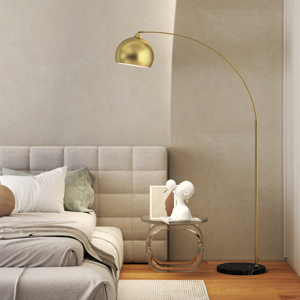 HOMCOM Modern Arc Floor Lamp with Adjustable Rod and Foot Switch, E27 Socket, Gold