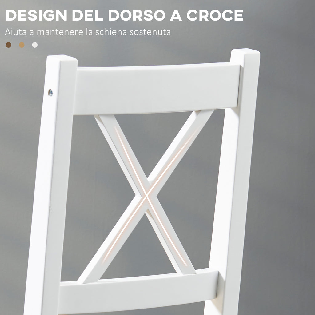 HOMCOM Set of 4 Kitchen and Living Room Chairs with Cross Backrest, in Pine Wood, 41x46.5x86 cm - Borgè