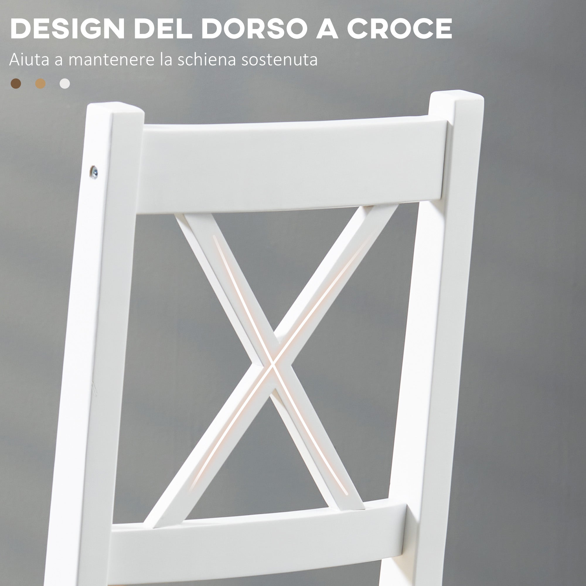 HOMCOM Set of 4 Kitchen and Living Room Chairs with Cross Backrest, in Pine Wood, 41x46.5x86 cm - Borgè