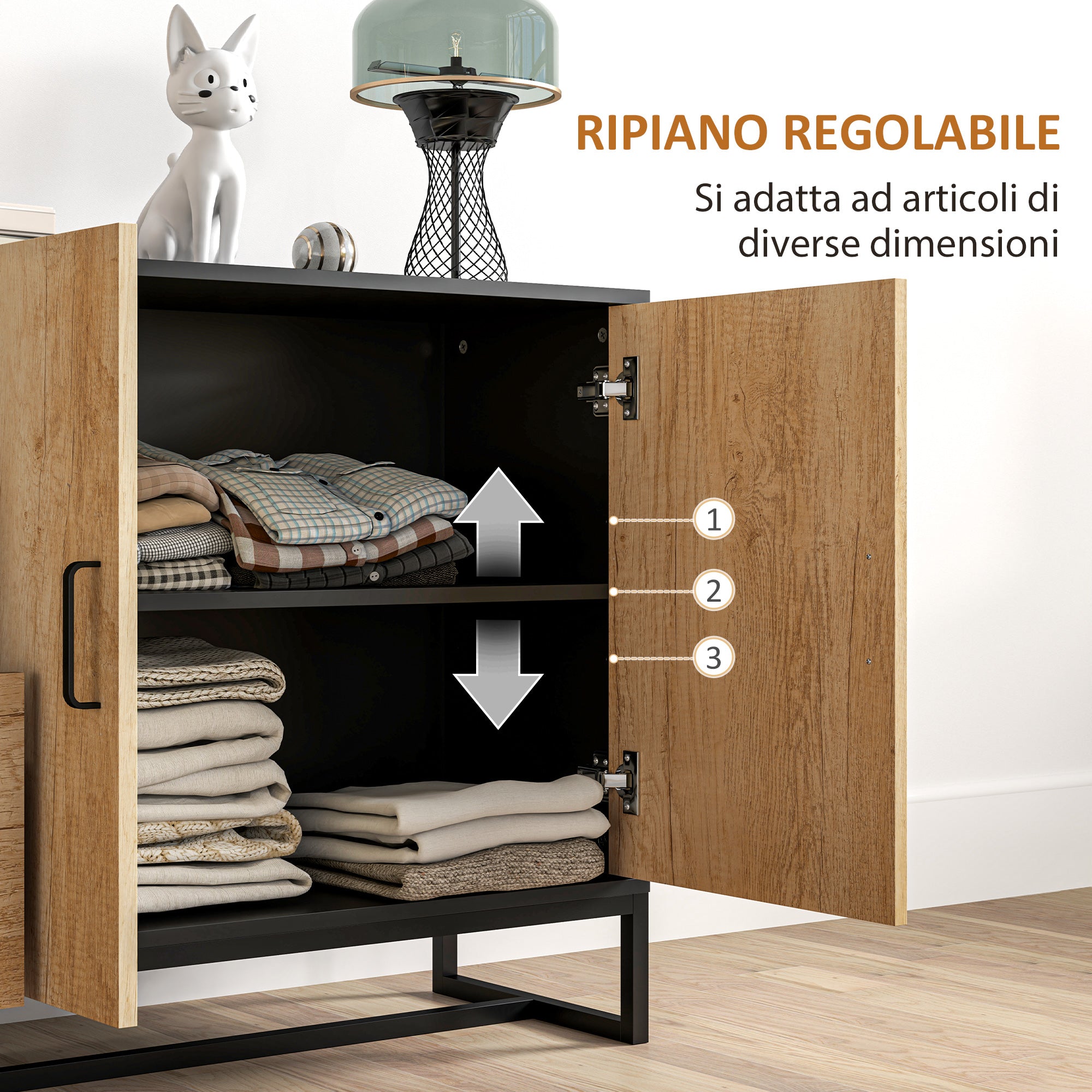 Modern Sideboard with 3 Drawers and a Kitchen Cabinet 2 Soft-Close Doors with Adjustable Shelf