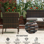 Outsunny 4-Piece Garden Set with 2-Seater Sofa, 2 Chairs and Coffee Table, in Rattan and Steel, Grey and Brown