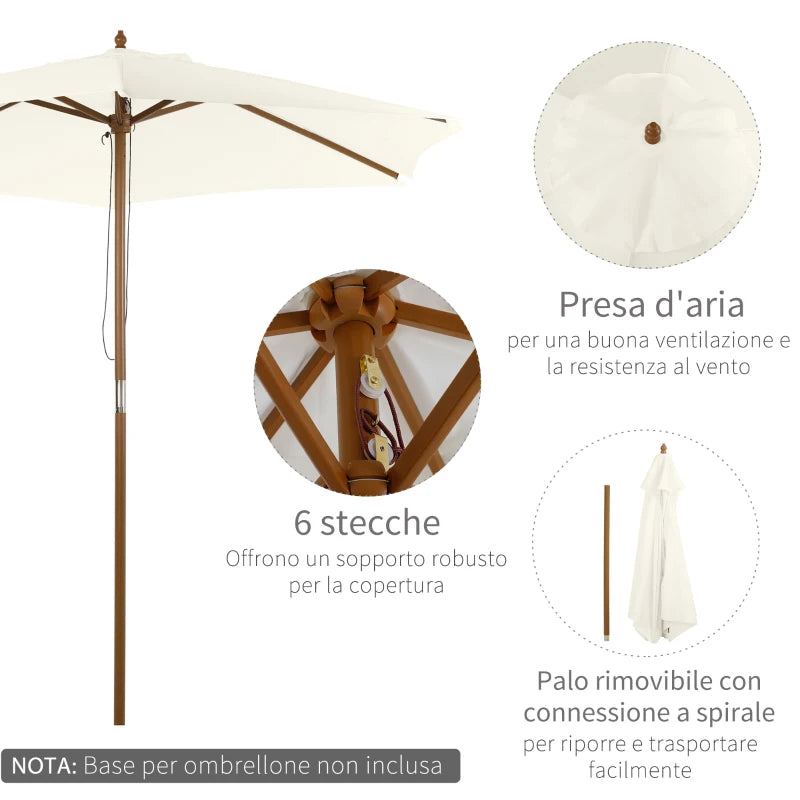 2.5x2.3 m 6-Rib Garden Umbrella, Wood and Polyester, Cream White - Borge' Group Limited