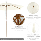 2.5x2.3 m 6-Rib Garden Umbrella, Wood and Polyester, Cream White - Borge' Group Limited