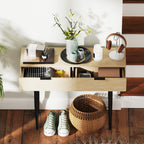 Nordic Style Entrance Console Table with 2 Drawers in Wood and Steel, 100x30x80.5 cm, Oak